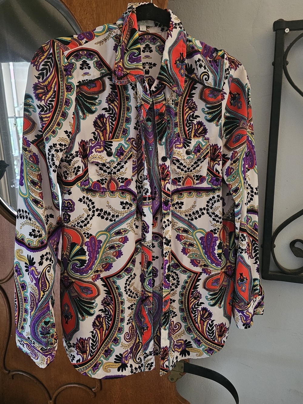 Jade Melody Tam Paisley Print Blouse Size Large | Retro Mod Statement Top